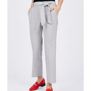 Ava Heather Grey Bow Belted Cropped Straight Leg Pants Office Workwear Medium
